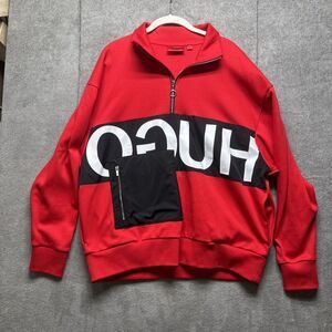 Hugo Boss Premium Zip‎ Up Darius Logo Sweatshirt Mens Small Red Jacket